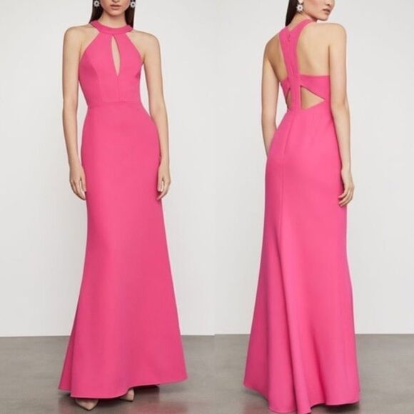 BCBGMAXAZRIA Sleeveless Keyhole Halter Gown  Maxi Dress Pink 0 - Picture 7 of 9